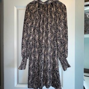 Banana Republic Dress Paisley Neck Tie Smocked Cuff  sz XS Tall ( Small )